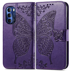 Leather Case Stands Butterfly Flip Cover Holder for Motorola Moto G Stylus (2022) 5G Purple