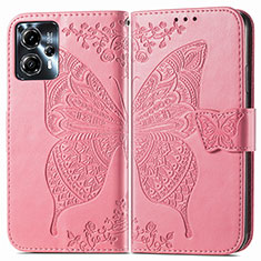 Leather Case Stands Butterfly Flip Cover Holder for Motorola Moto G13 Hot Pink