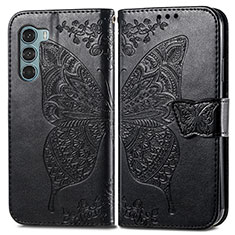 Leather Case Stands Butterfly Flip Cover Holder for Motorola Moto G200 5G Black