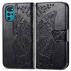 Leather Case Stands Butterfly Flip Cover Holder for Motorola Moto G22 Black
