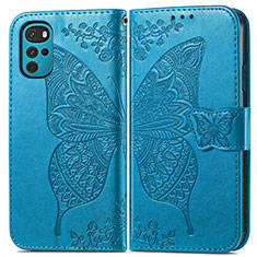 Leather Case Stands Butterfly Flip Cover Holder for Motorola Moto G22 Blue