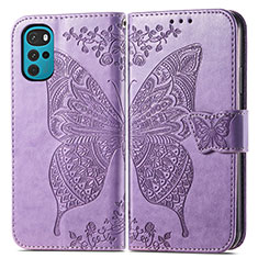 Leather Case Stands Butterfly Flip Cover Holder for Motorola Moto G22 Clove Purple