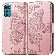 Leather Case Stands Butterfly Flip Cover Holder for Motorola Moto G22 Pink