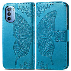 Leather Case Stands Butterfly Flip Cover Holder for Motorola Moto G31 Blue