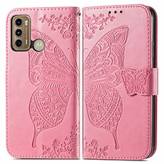 Leather Case Stands Butterfly Flip Cover Holder for Motorola Moto G40 Fusion Hot Pink