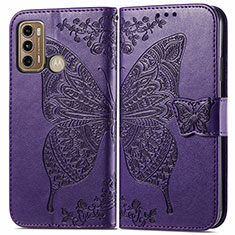Leather Case Stands Butterfly Flip Cover Holder for Motorola Moto G40 Fusion Purple