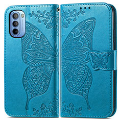 Leather Case Stands Butterfly Flip Cover Holder for Motorola Moto G41 Blue