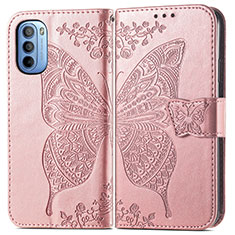 Leather Case Stands Butterfly Flip Cover Holder for Motorola Moto G41 Pink