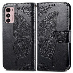 Leather Case Stands Butterfly Flip Cover Holder for Motorola Moto G42 Black