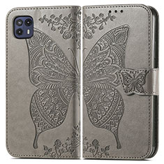 Leather Case Stands Butterfly Flip Cover Holder for Motorola Moto G50 5G Gray