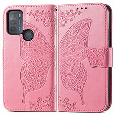 Leather Case Stands Butterfly Flip Cover Holder for Motorola Moto G50 Hot Pink