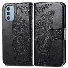 Leather Case Stands Butterfly Flip Cover Holder for Motorola Moto G51 5G Black