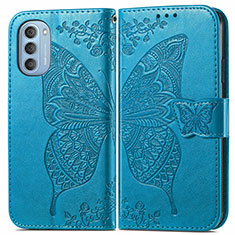 Leather Case Stands Butterfly Flip Cover Holder for Motorola Moto G51 5G Blue