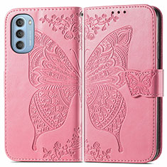 Leather Case Stands Butterfly Flip Cover Holder for Motorola Moto G51 5G Hot Pink