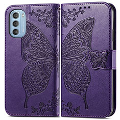 Leather Case Stands Butterfly Flip Cover Holder for Motorola Moto G51 5G Purple