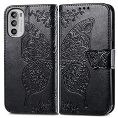 Leather Case Stands Butterfly Flip Cover Holder for Motorola Moto G52j 5G Black