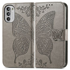 Leather Case Stands Butterfly Flip Cover Holder for Motorola Moto G52j 5G Gray