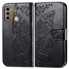 Leather Case Stands Butterfly Flip Cover Holder for Motorola Moto G60 Black