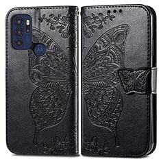 Leather Case Stands Butterfly Flip Cover Holder for Motorola Moto G60s Black
