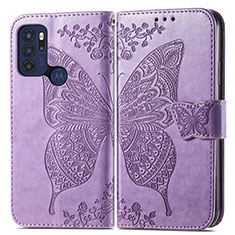 Leather Case Stands Butterfly Flip Cover Holder for Motorola Moto G60s Clove Purple