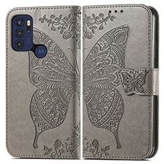 Leather Case Stands Butterfly Flip Cover Holder for Motorola Moto G60s Gray