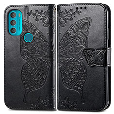Leather Case Stands Butterfly Flip Cover Holder for Motorola Moto G71 5G Black