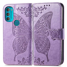Leather Case Stands Butterfly Flip Cover Holder for Motorola Moto G71 5G Clove Purple