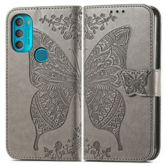 Leather Case Stands Butterfly Flip Cover Holder for Motorola Moto G71 5G Gray