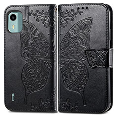 Leather Case Stands Butterfly Flip Cover Holder for Nokia C12 Black