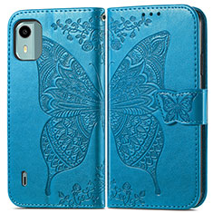 Leather Case Stands Butterfly Flip Cover Holder for Nokia C12 Blue