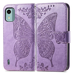 Leather Case Stands Butterfly Flip Cover Holder for Nokia C12 Clove Purple