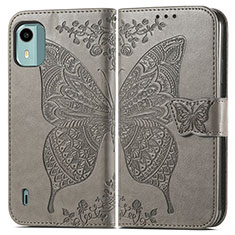 Leather Case Stands Butterfly Flip Cover Holder for Nokia C12 Gray