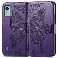 Leather Case Stands Butterfly Flip Cover Holder for Nokia C12 Purple
