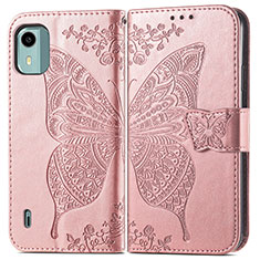 Leather Case Stands Butterfly Flip Cover Holder for Nokia C12 Rose Gold