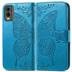 Leather Case Stands Butterfly Flip Cover Holder for Nokia C210 Blue