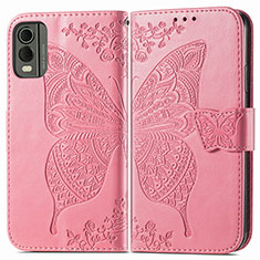 Leather Case Stands Butterfly Flip Cover Holder for Nokia C32 Hot Pink