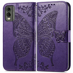 Leather Case Stands Butterfly Flip Cover Holder for Nokia C32 Purple