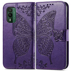 Leather Case Stands Butterfly Flip Cover Holder for Nokia XR21 Purple