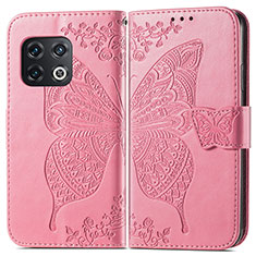 Leather Case Stands Butterfly Flip Cover Holder for OnePlus 10 Pro 5G Hot Pink
