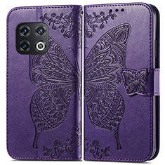 Leather Case Stands Butterfly Flip Cover Holder for OnePlus 10 Pro 5G Purple
