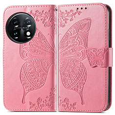 Leather Case Stands Butterfly Flip Cover Holder for OnePlus 11 5G Hot Pink