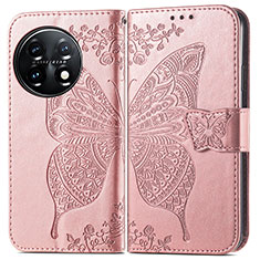 Leather Case Stands Butterfly Flip Cover Holder for OnePlus 11 5G Rose Gold