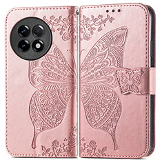 Leather Case Stands Butterfly Flip Cover Holder for OnePlus 11R 5G Rose Gold