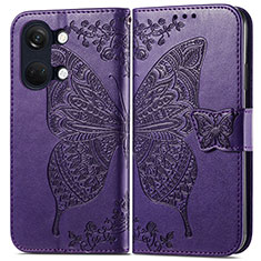 Leather Case Stands Butterfly Flip Cover Holder for OnePlus Ace 2V 5G Purple