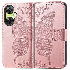 Leather Case Stands Butterfly Flip Cover Holder for OnePlus Nord CE 3 5G Rose Gold