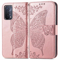 Leather Case Stands Butterfly Flip Cover Holder for OnePlus Nord N200 5G Pink