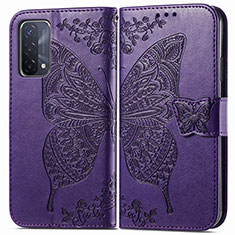 Leather Case Stands Butterfly Flip Cover Holder for OnePlus Nord N200 5G Purple