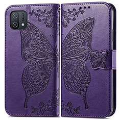 Leather Case Stands Butterfly Flip Cover Holder for Oppo A16e Purple