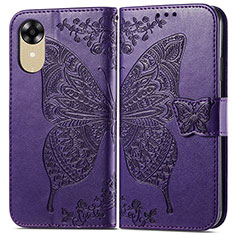 Leather Case Stands Butterfly Flip Cover Holder for Oppo A17K Purple