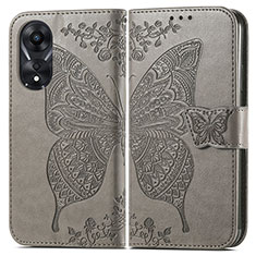 Leather Case Stands Butterfly Flip Cover Holder for Oppo A18 Gray